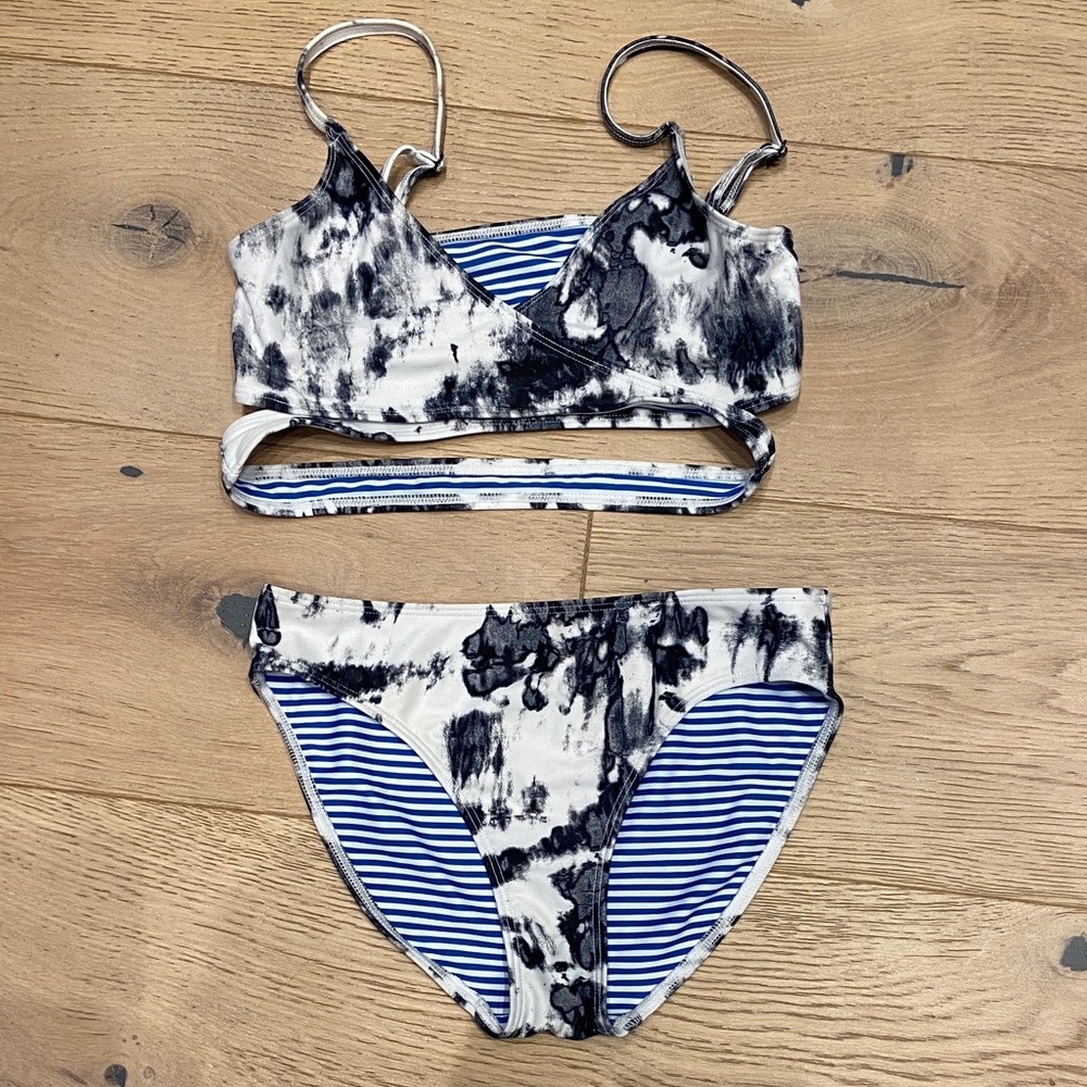 Black and White Tie-Dye Bikini Set